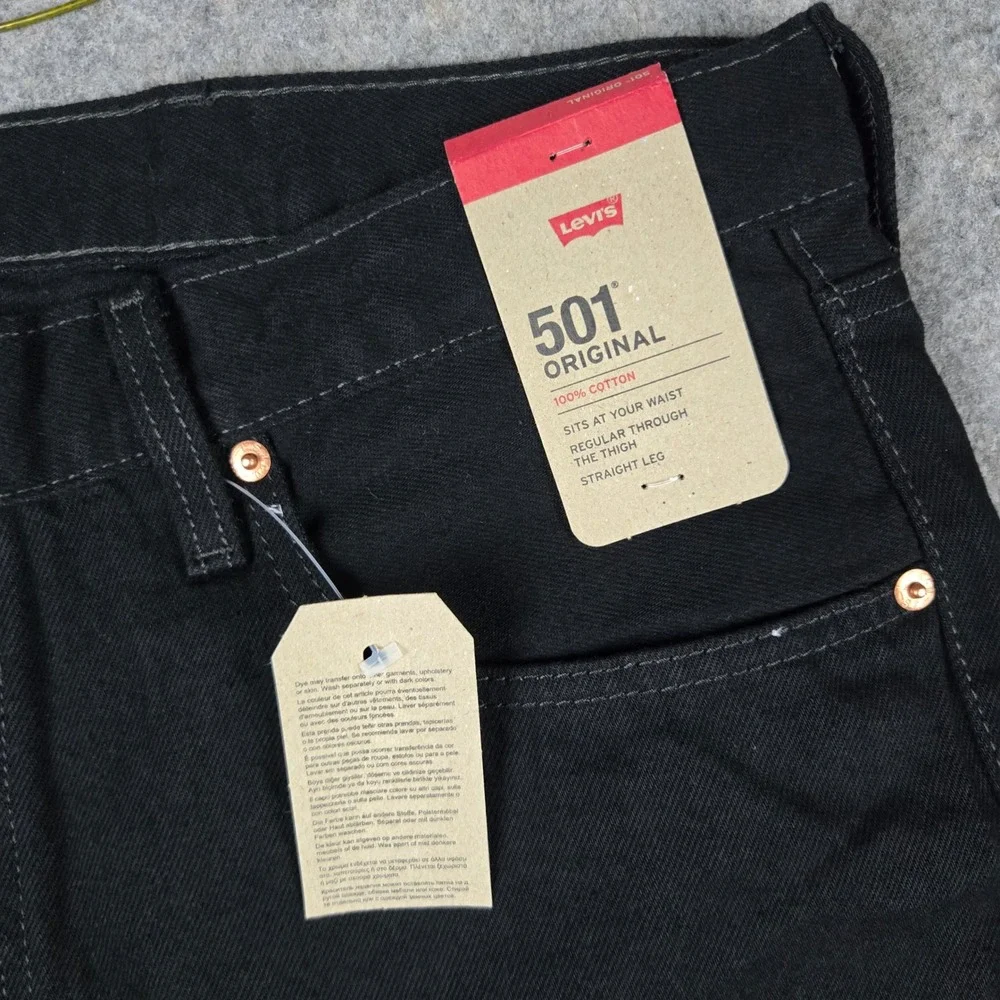 Levi's 501 Original Jeans Mens 38x32 Black Denim Straight Leg Button Fly NWT